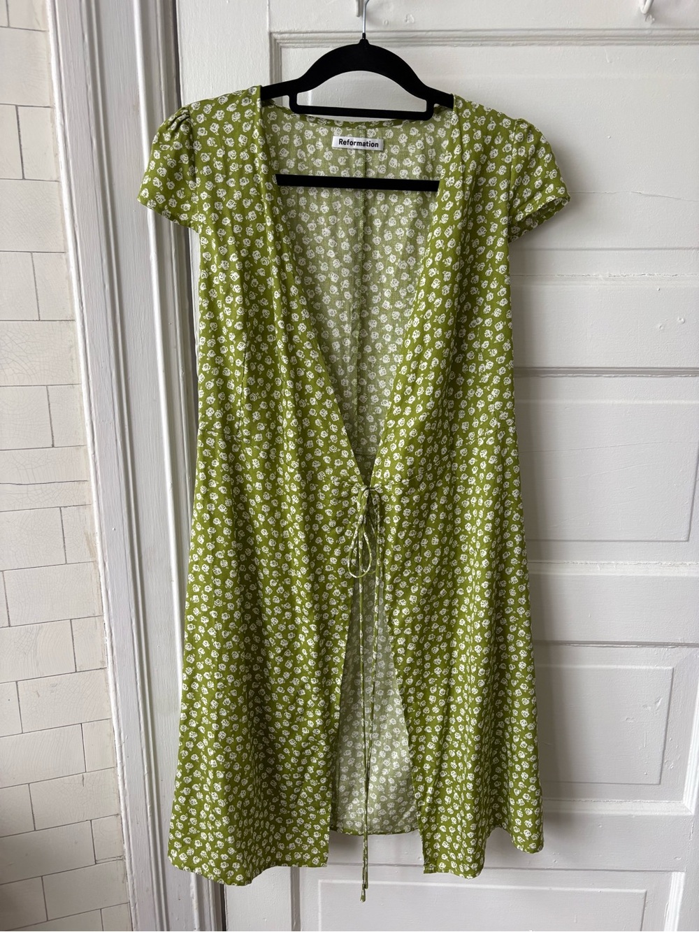 Reformation Zena Green Jessie Floral Tie-Front Dress